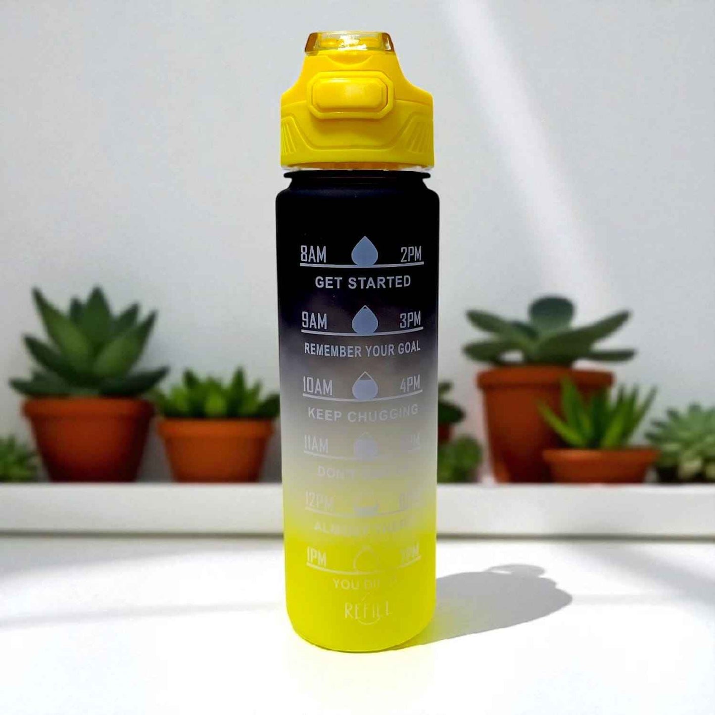 Gym Motivational Water Bottle (800 ml) - Black, White, Yellow