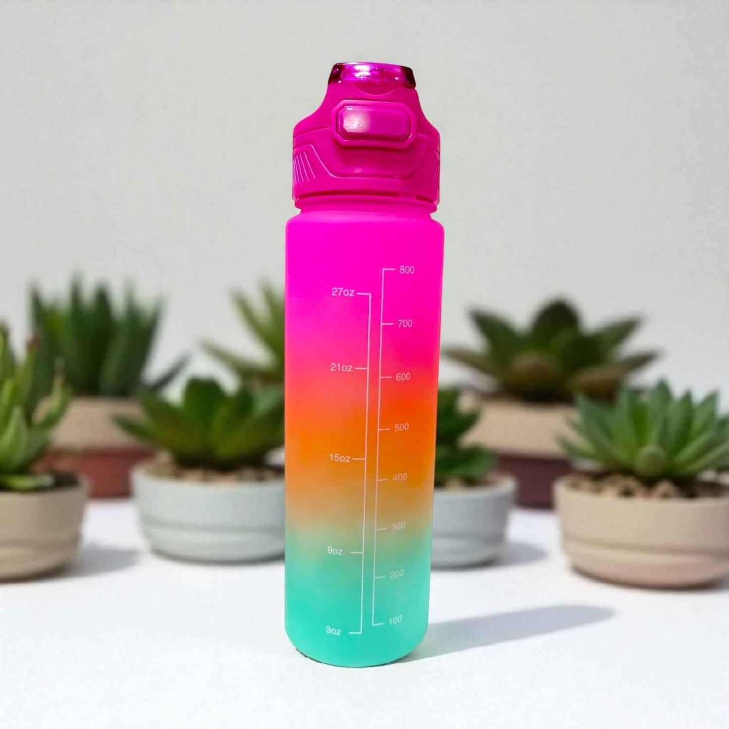 Gym Motivational Water Bottle (800 ml) - Pink, Orange, Blue Color