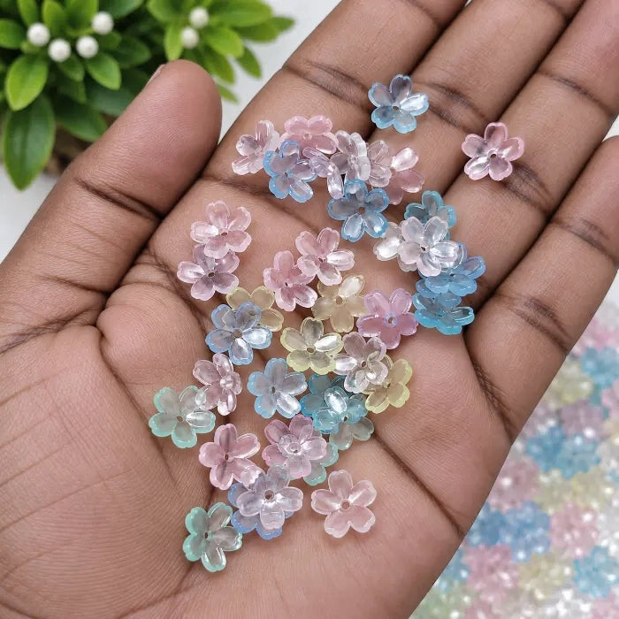 Translucent Mini Flower Beads in assorted pastel pink, blue, white, lavender and green colours