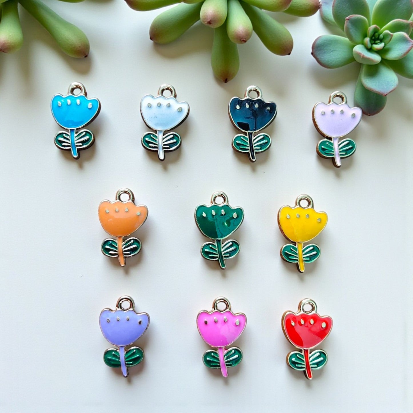 Tulip enamel charms in vibrant colors for jewellery and craft making