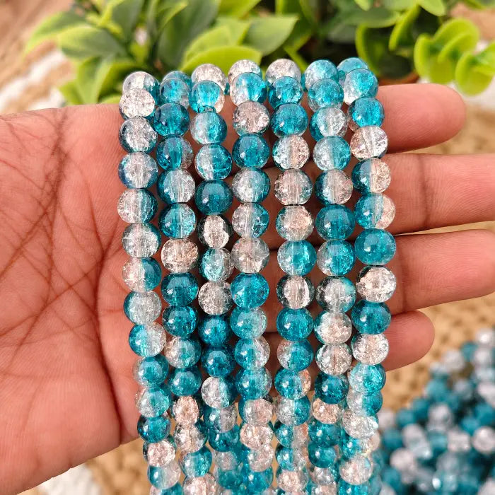 8mm Turquoise Blue Gold Crackle Beads