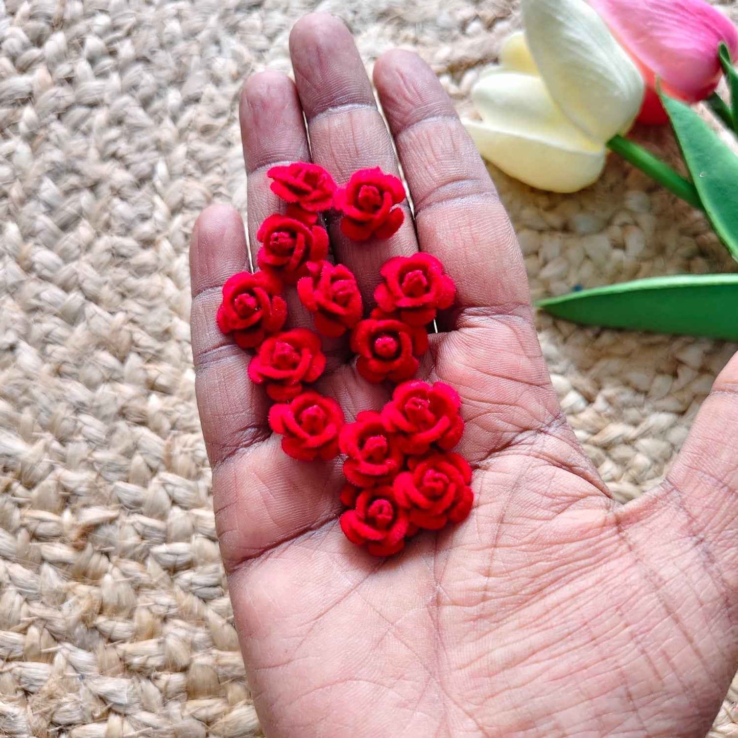 Acrylic Velvet Rose Flower - Red Color (Pack of 20 Pcs)