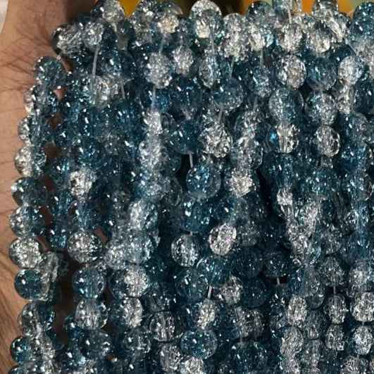 Teal Blue Multi Crackle Beads 8mm