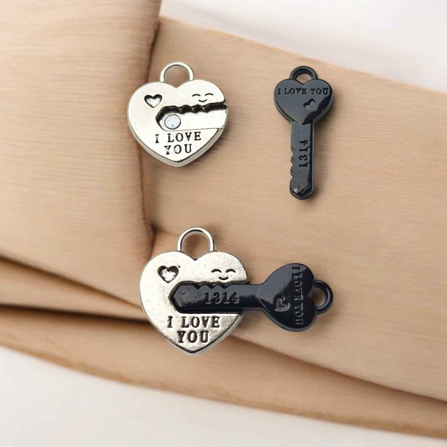 Lock and Key Magnetic Charm - Silver and Black
