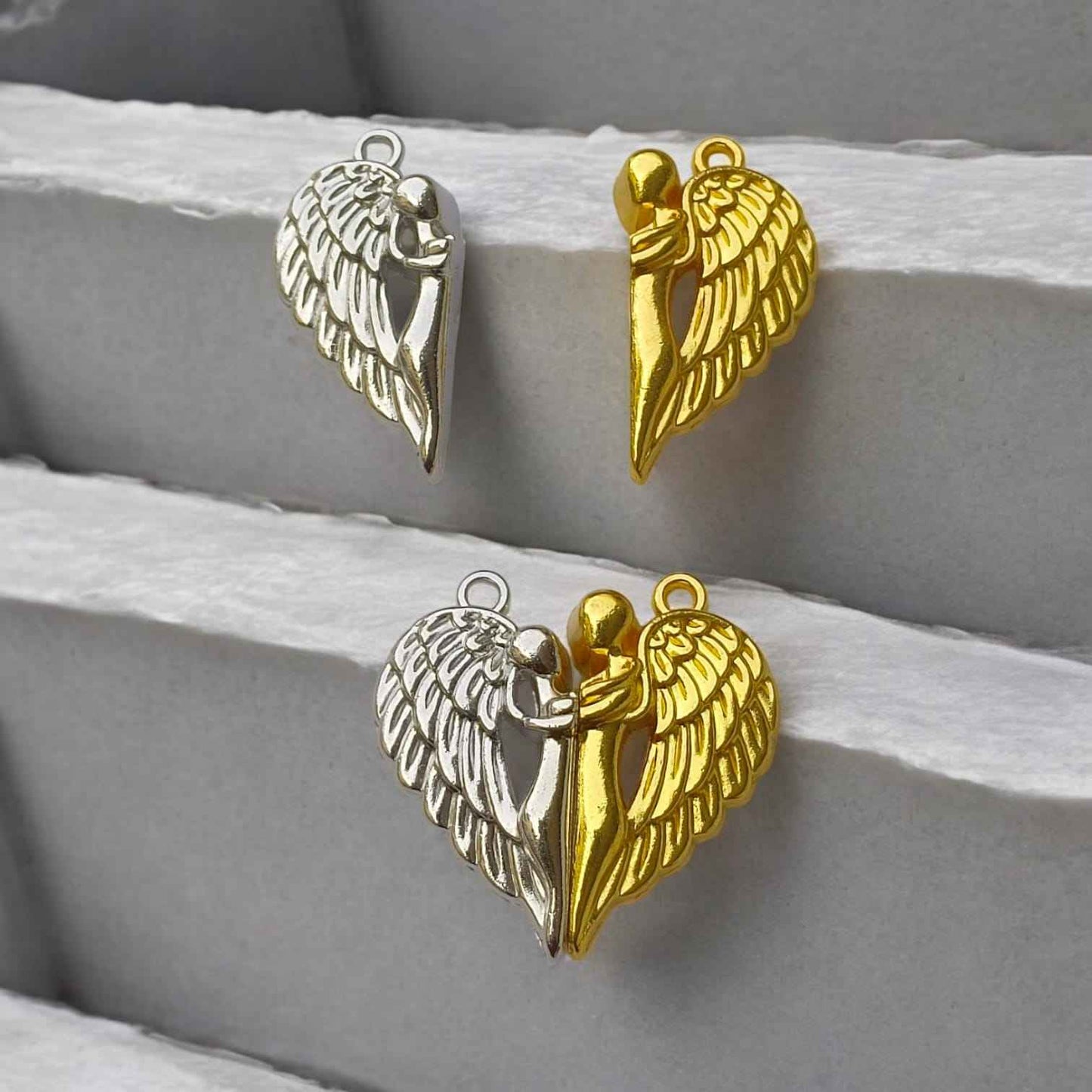 Couple Angel Gold and Silver Heart Magnetic Charm