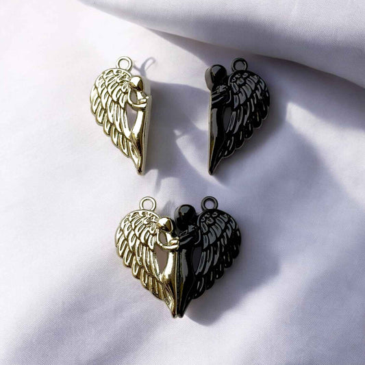 Couple Angel Silver and Black Heart Magnetic Charm