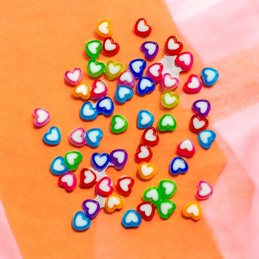 Acrylic Heart Bead Charm - 10 Pcs Mixed