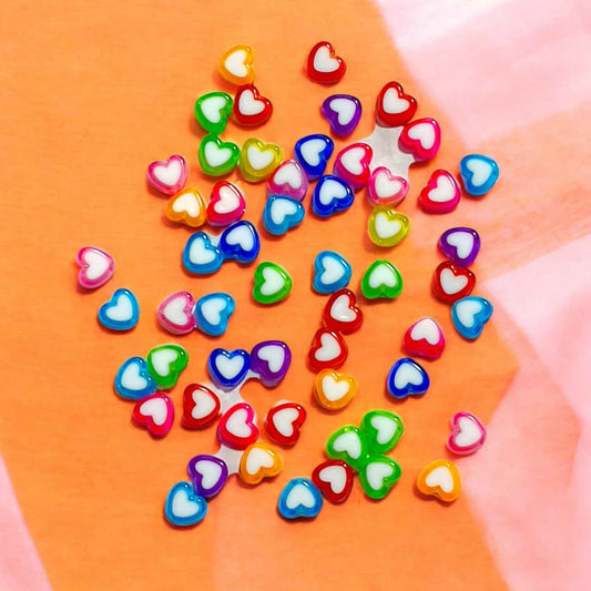 Acrylic Heart Bead Charm - 10 Pcs Mixed