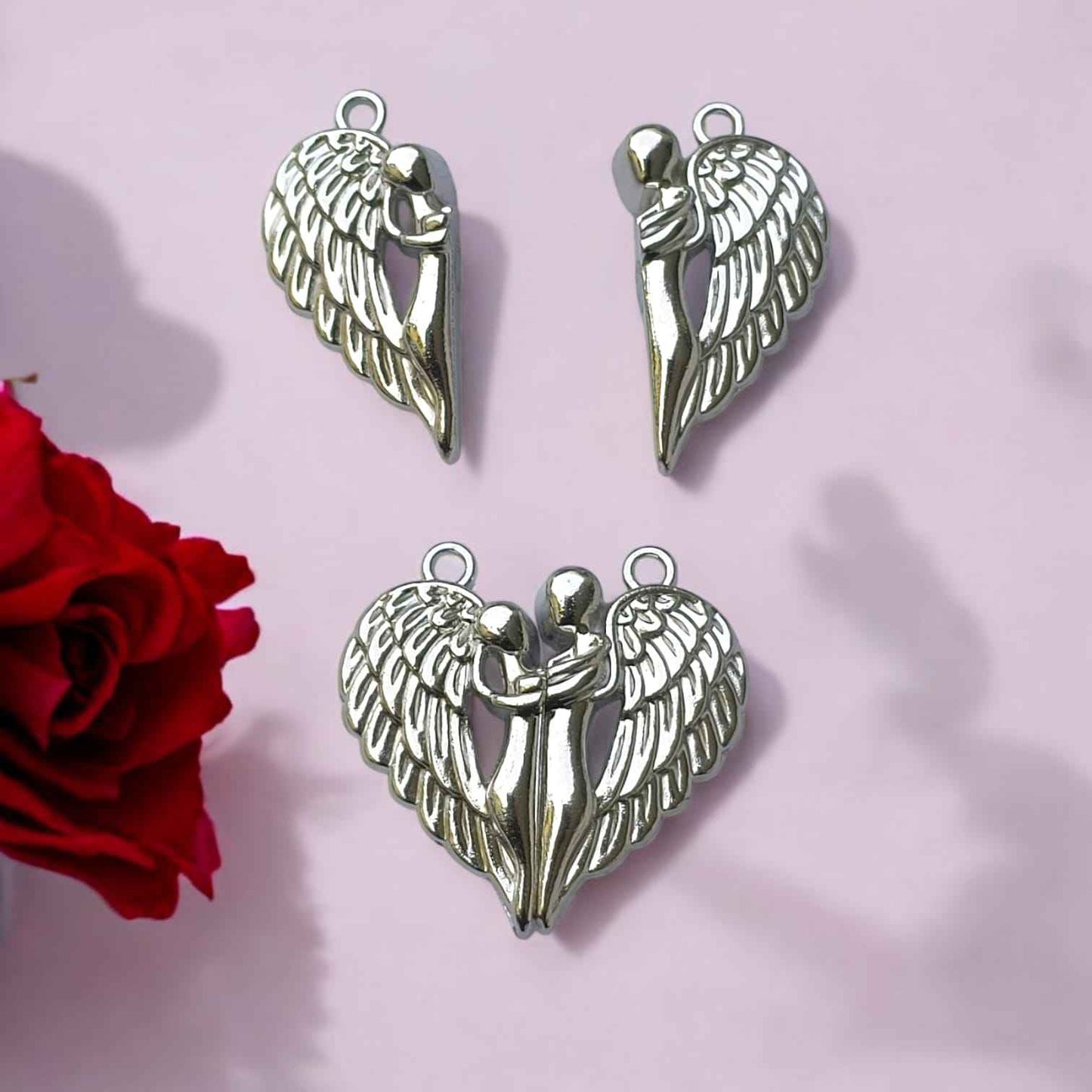 Couple Angel Silver Heart Magnetic Charm