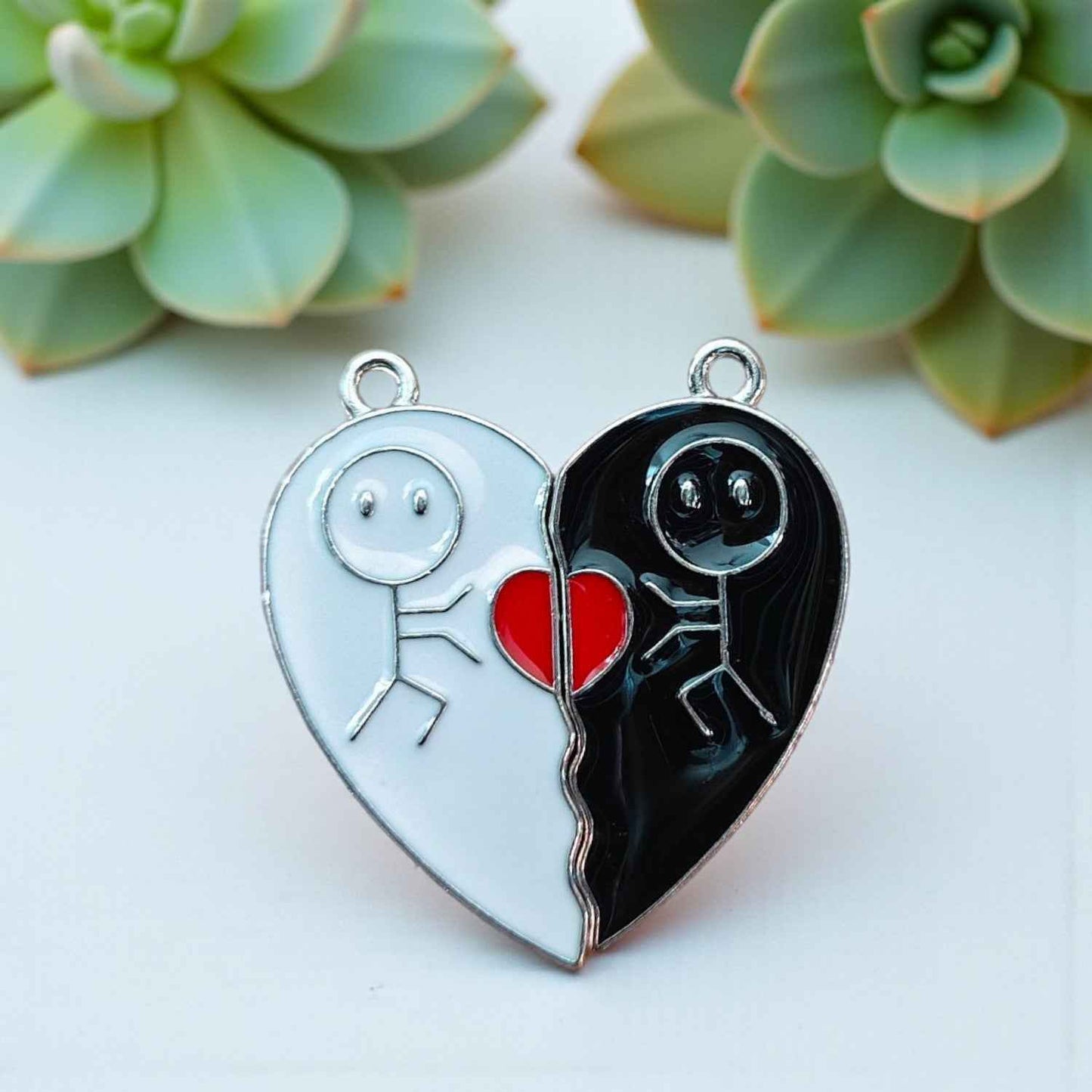 White Black Girl Boy Magnetic Charm (Silver)