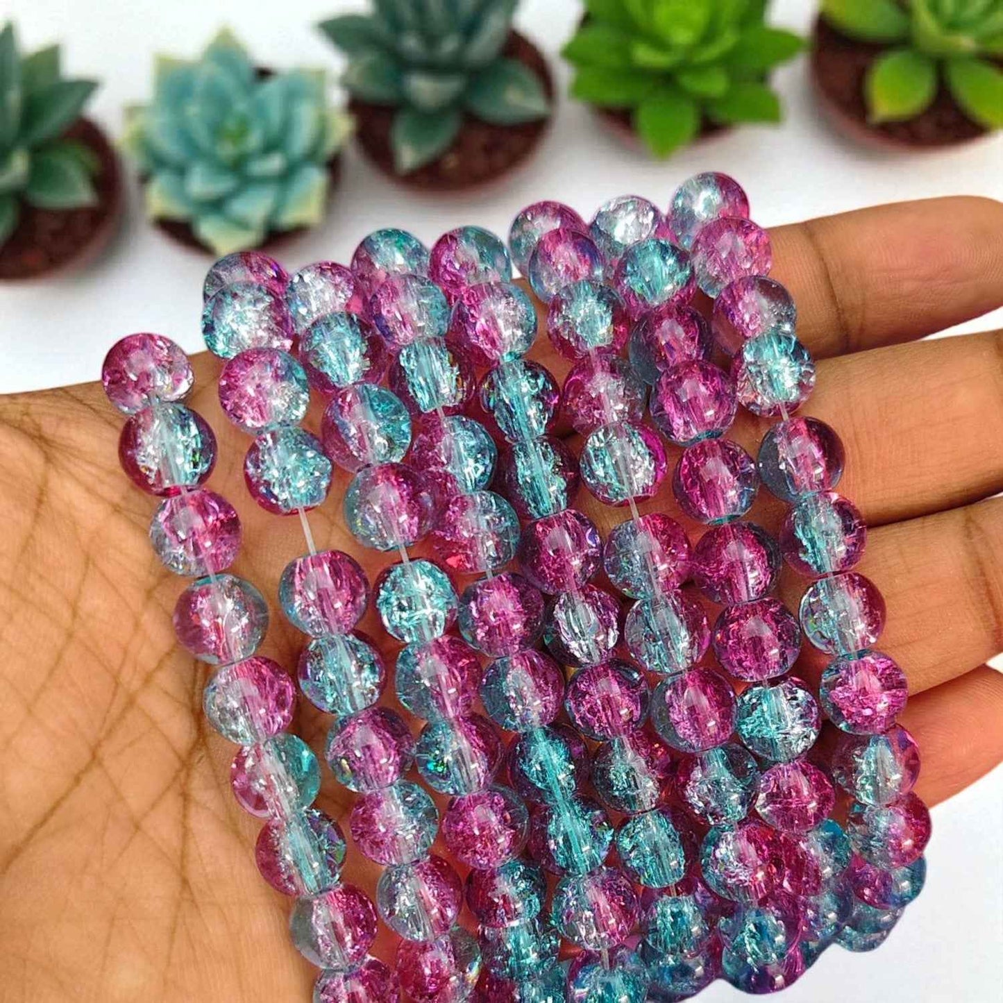Wine and Light Blue Multi Crackle Beads - 8mm