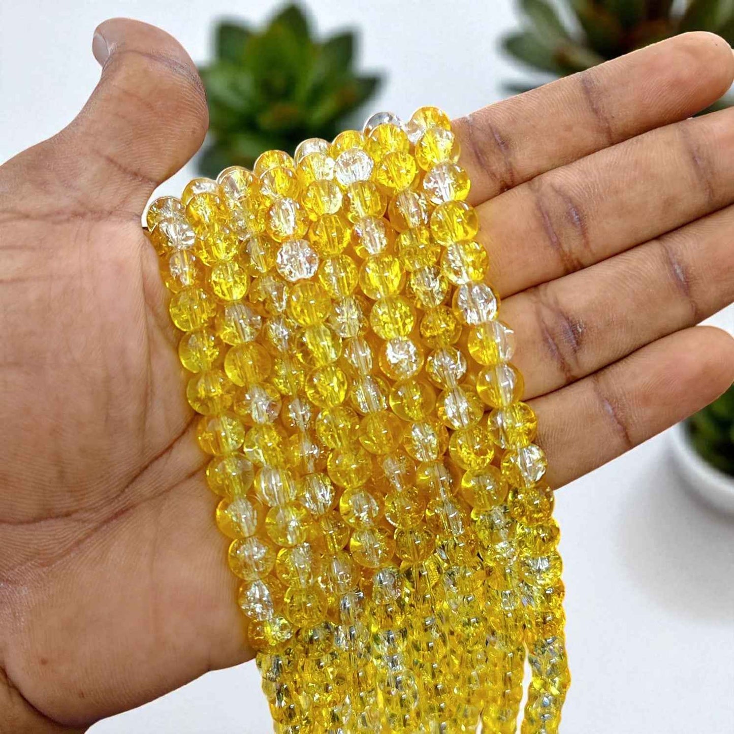Yellow and White Multi Crackle Beads - 8mm
