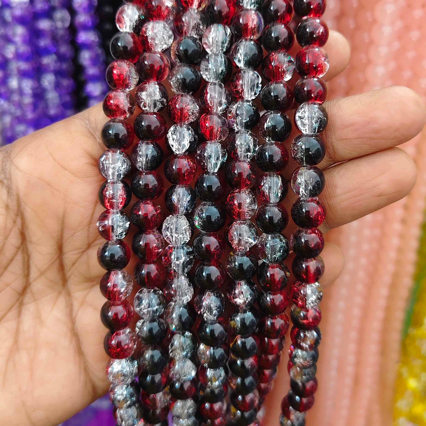 Black and Red Multi Crackle Beads - 8mm