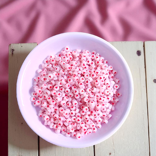 Round Acrylic Beads with Red Heart - 20 Grams