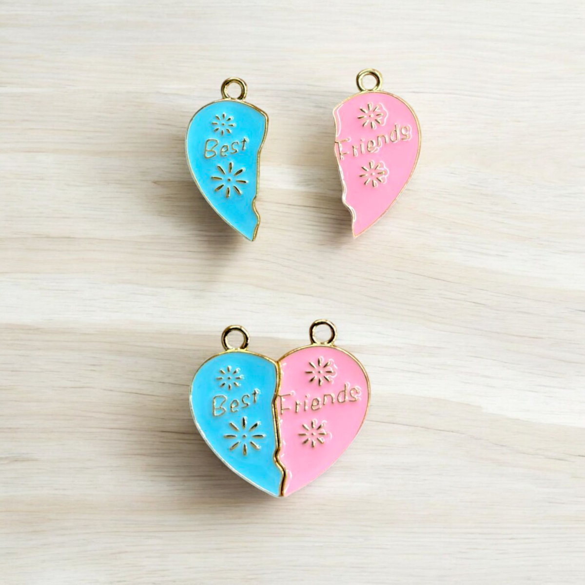 Blue Pink Magnetic Heart Best Friends (Gold)