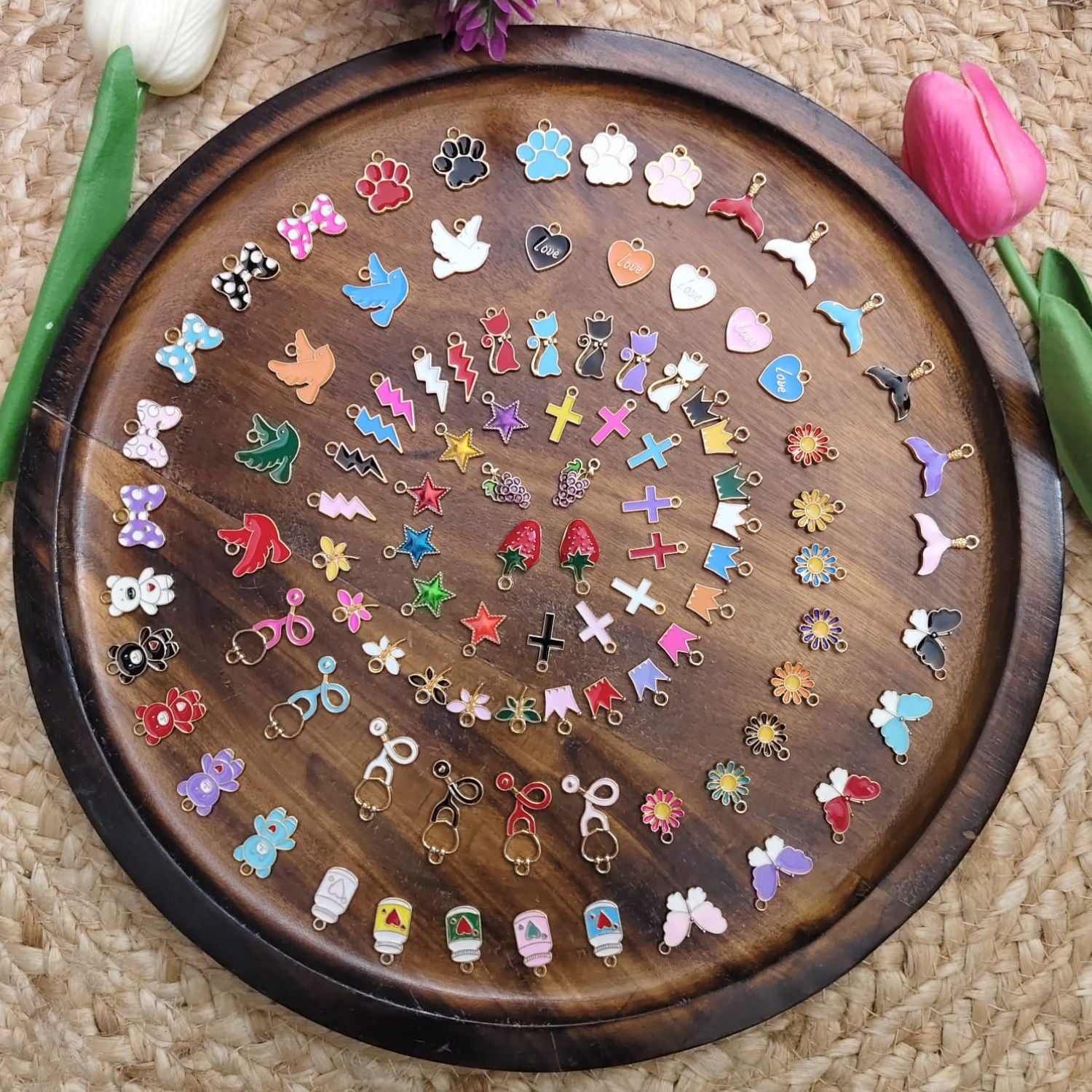 100 pcs mixed enamel charms combo for jewellery making, DIY crafts, bracelets and keychains – colorful assorted enamel charms