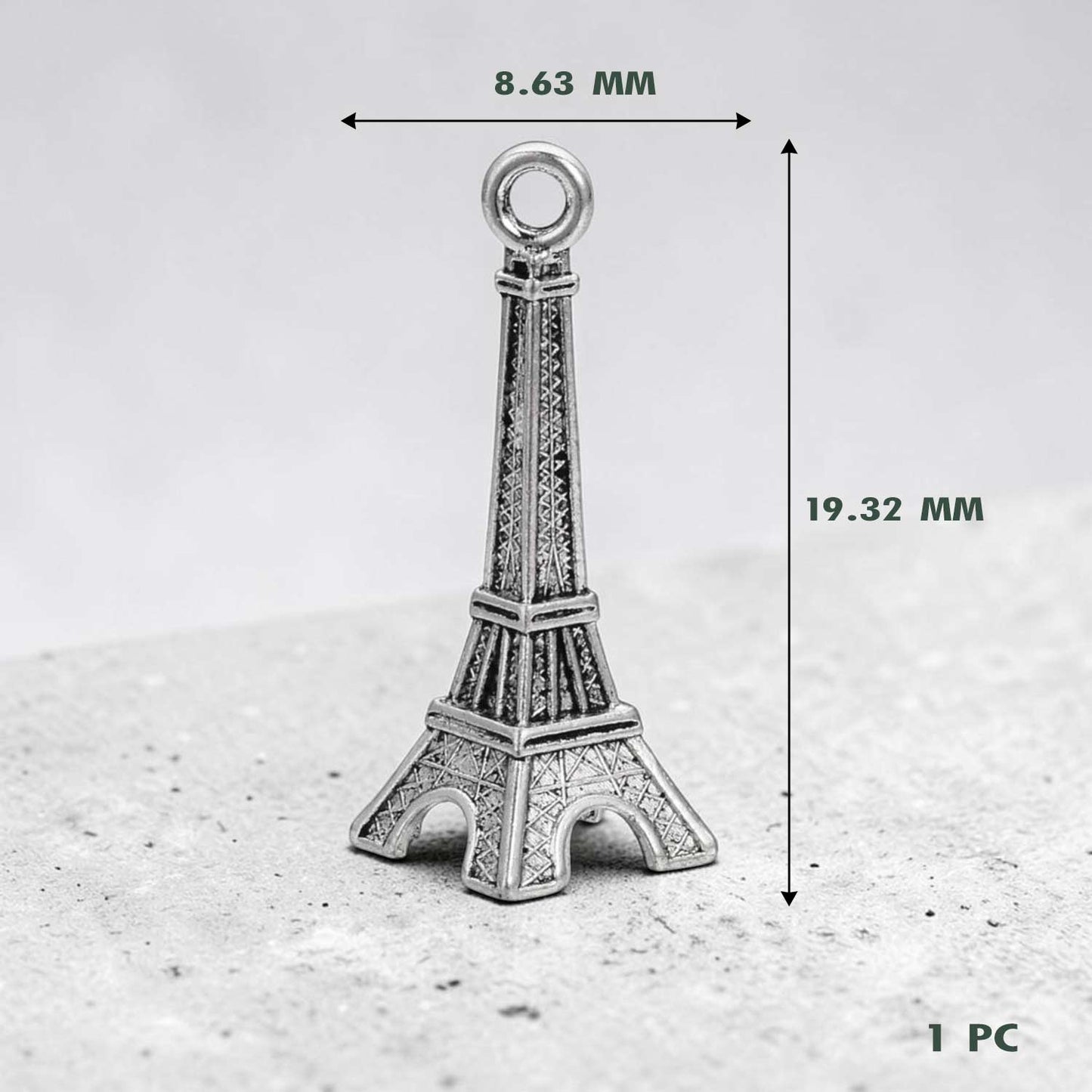 3D Eiffel Tower Silver Metal Charms