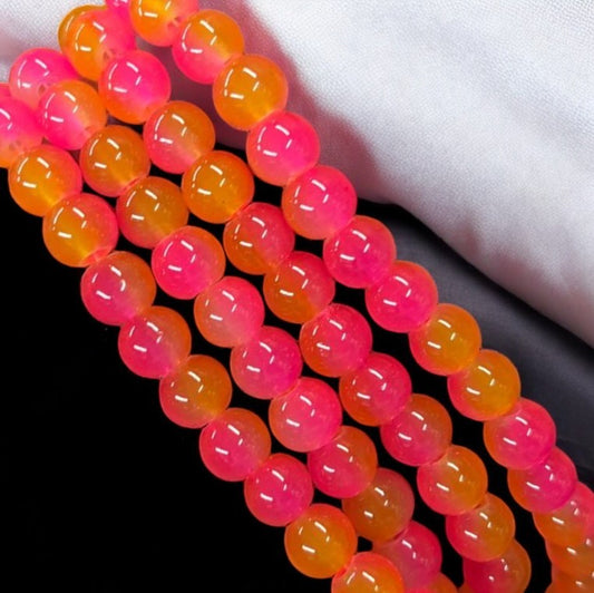 Pink Orange Dual Tone Jelly Beads - 8 mm