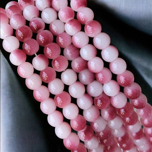 Maroon White Dual Tone Jelly Beads - 8 mm