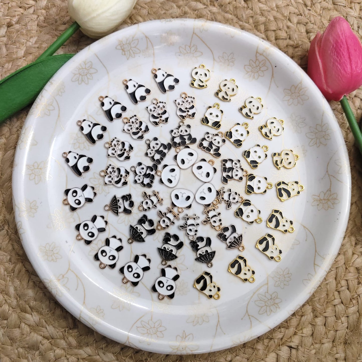 50 pcs panda charms combo from Eva Fashion and Craft for jewellery making, DIY crafts, bracelets, keychains and kids accessories – cute panda charms assortment