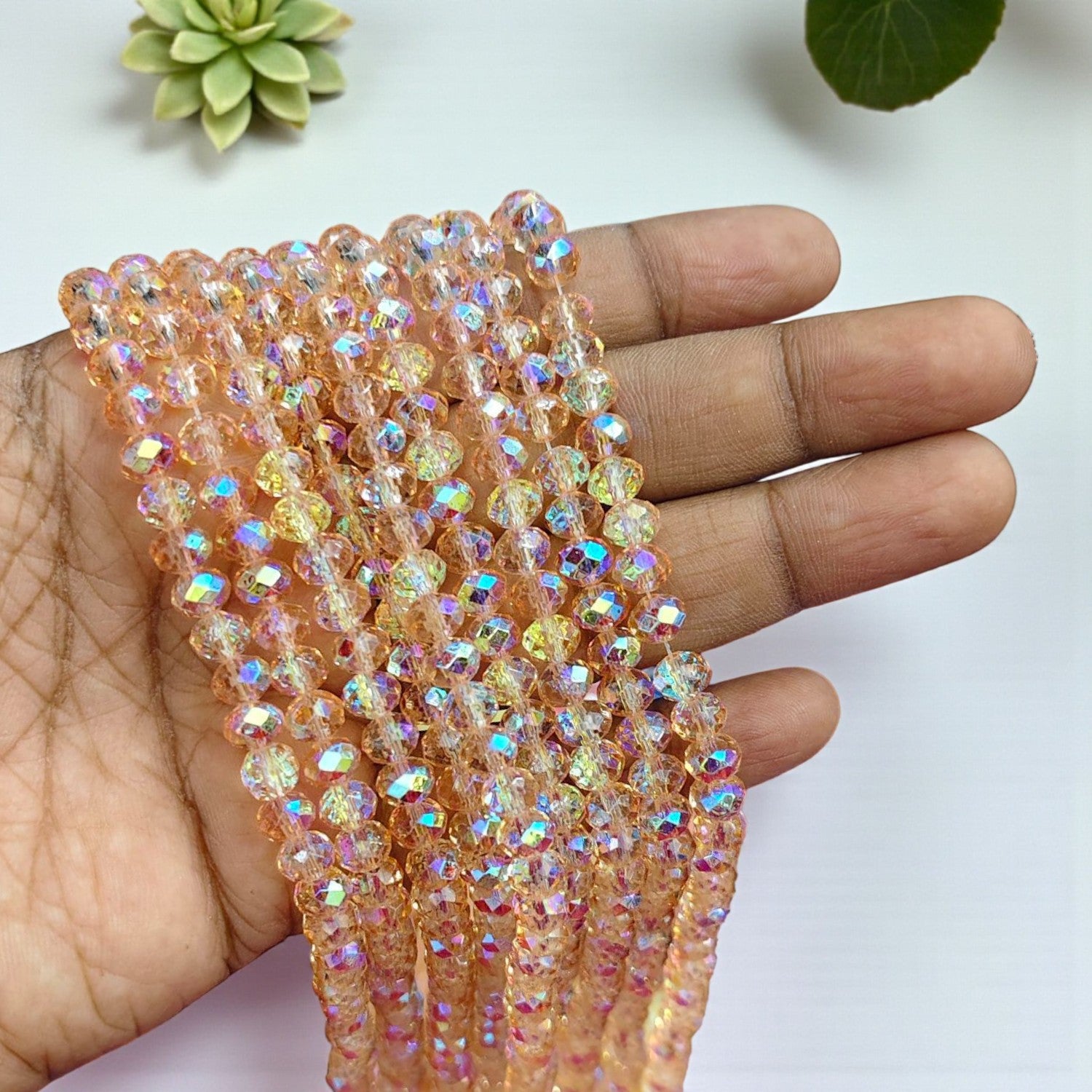 6mm rainbow shade crystal beads in gold color for jewelry and craft making