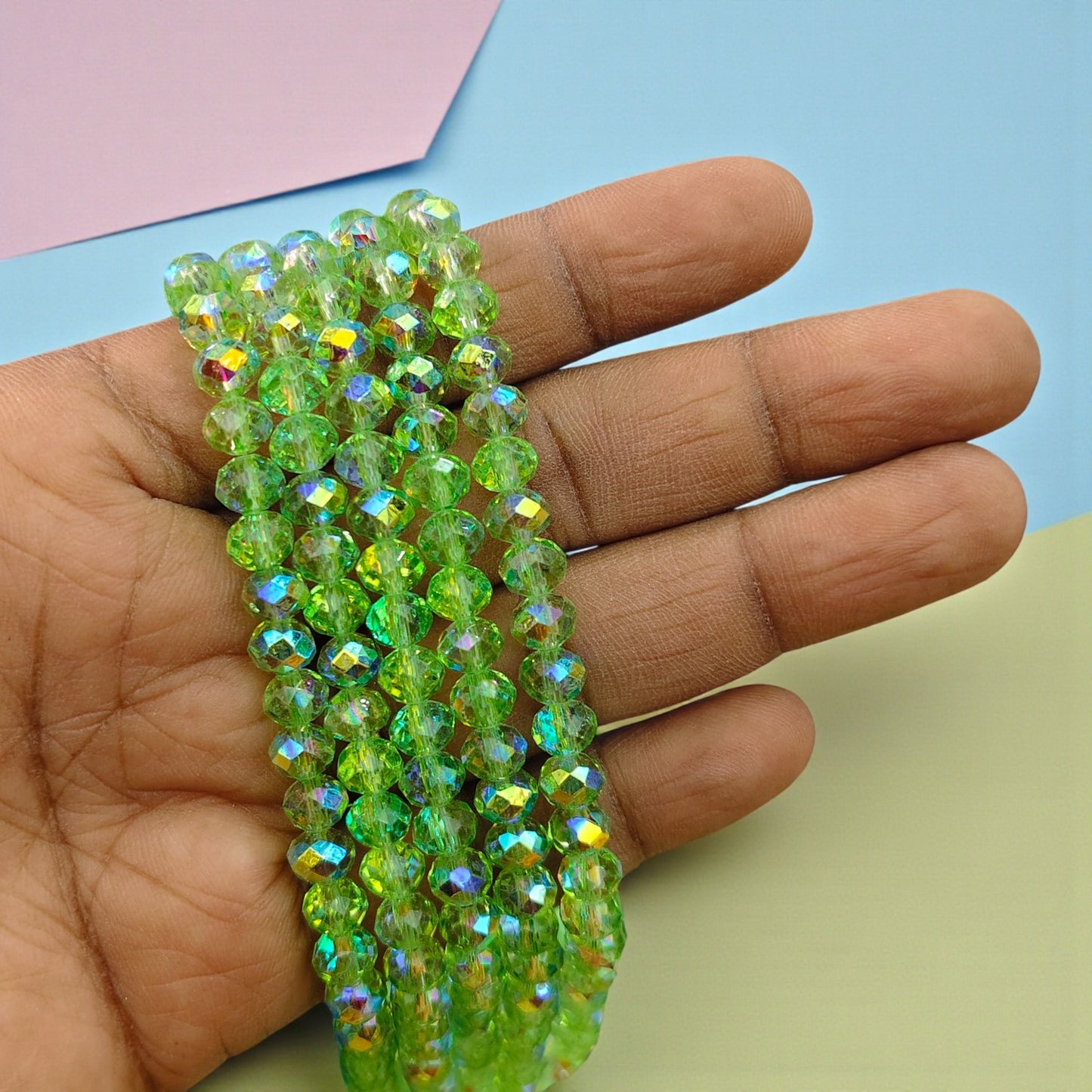 Green color 6mm rainbow shade crystal beads with glossy finish for jewellery making