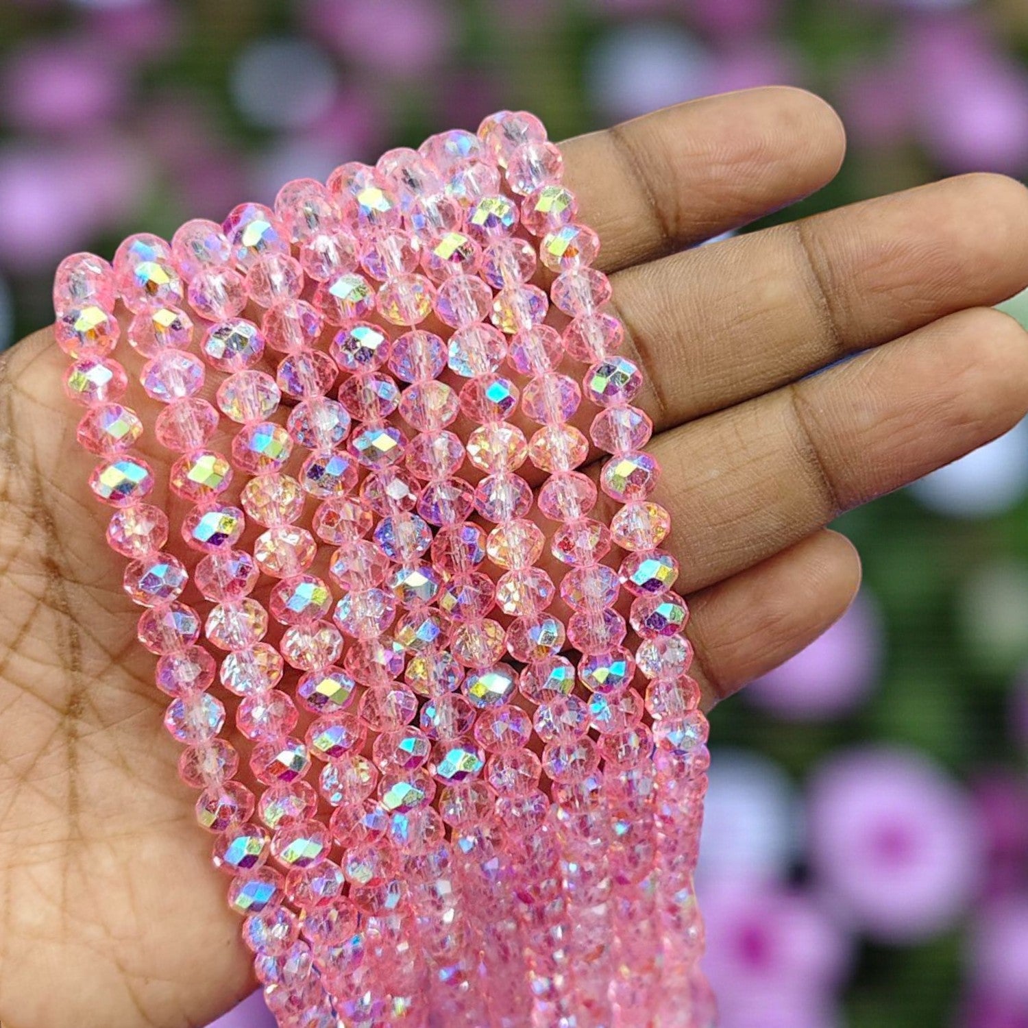 6mm rainbow shade crystal beads in light pink color for jewelry and craft making