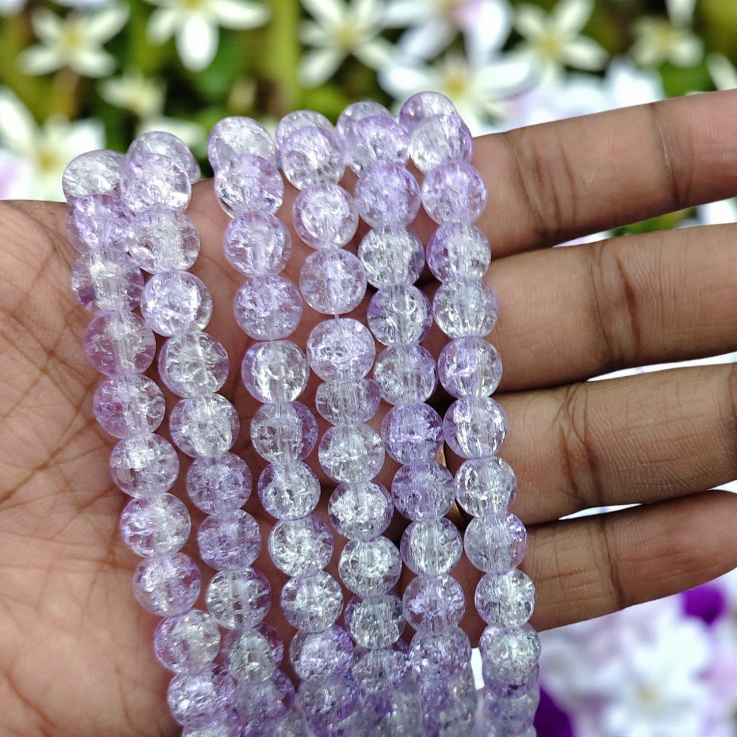 8mm light purple and white crackle glass beads for jewelry making and DIY crafts