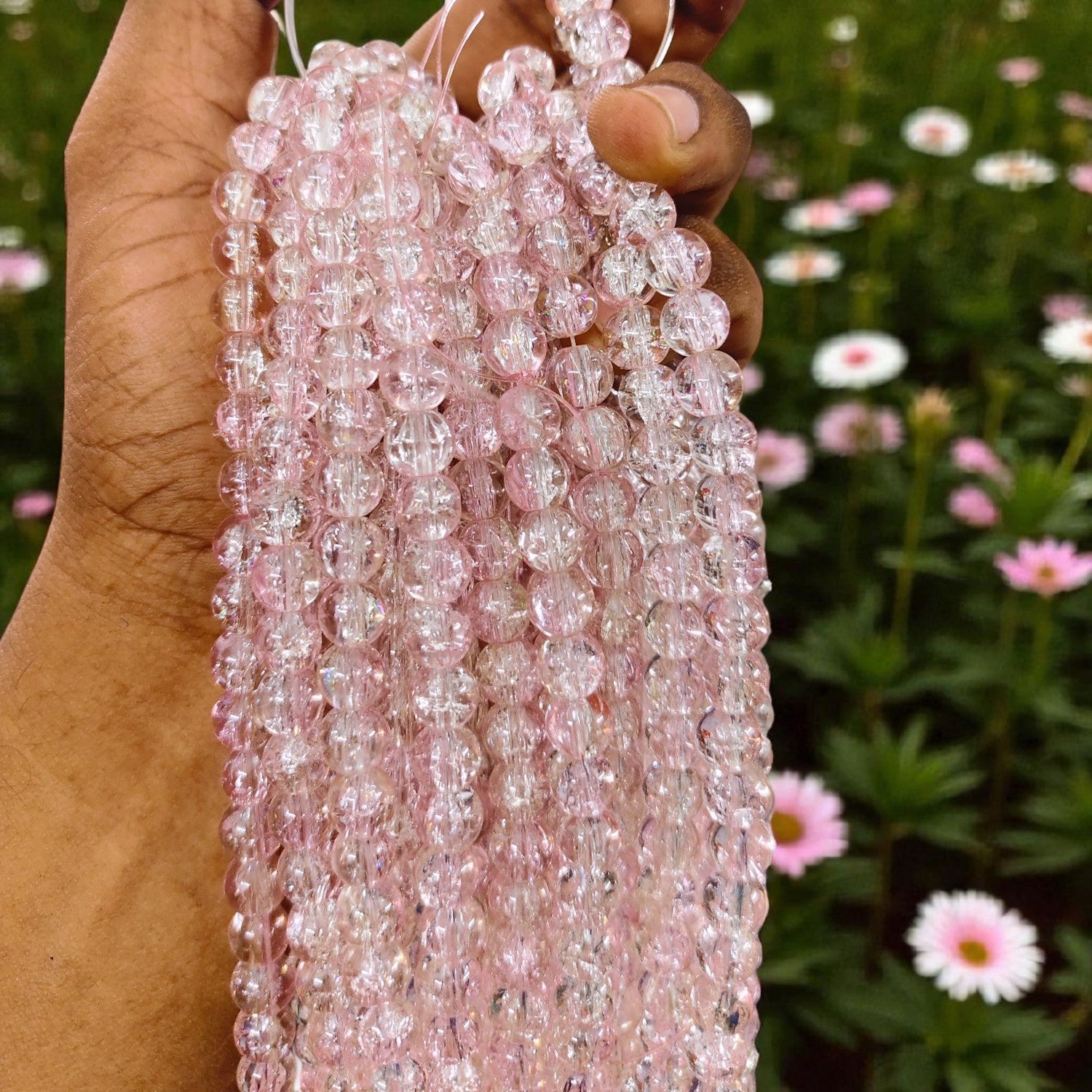 8mm light fade pink and white multi crackle glass beads for jewelry making and DIY crafts