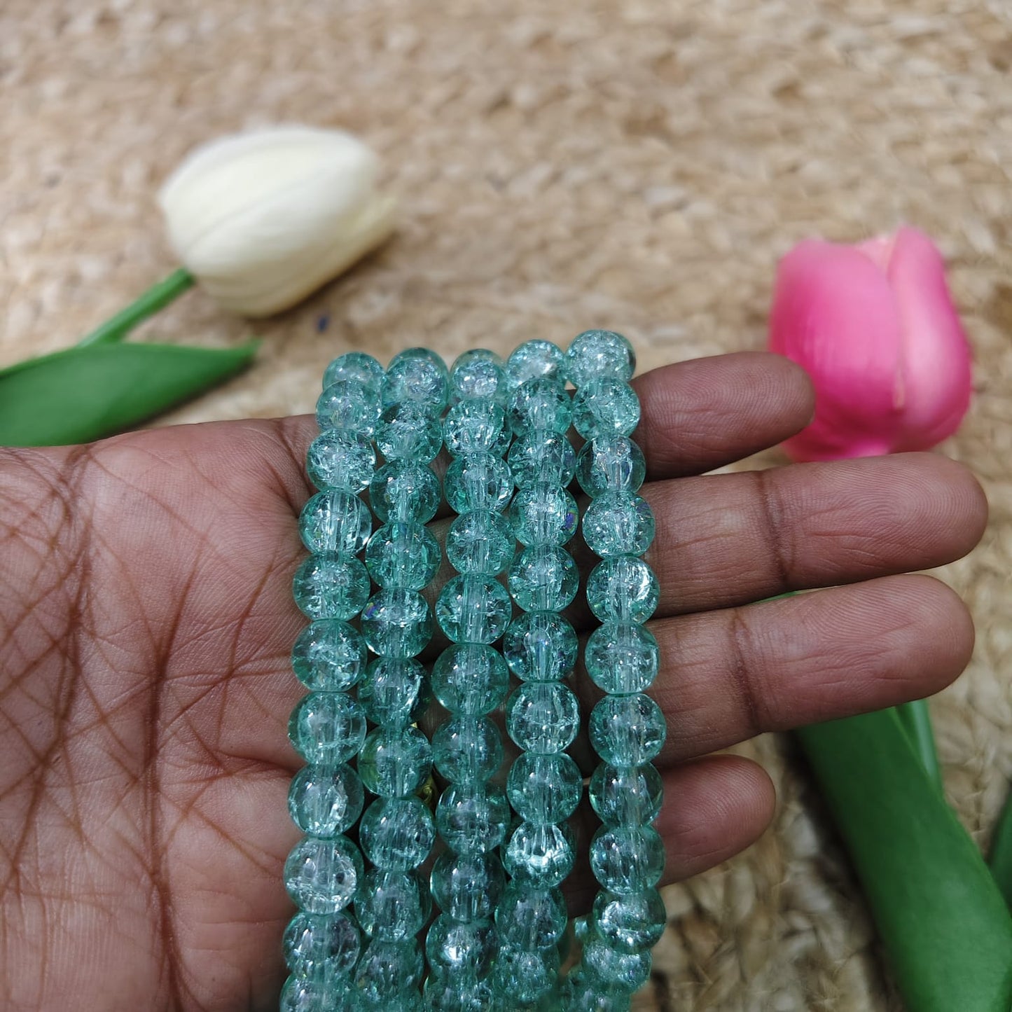 8mm pine green color crackle beads with glossy finish for jewellery making and DIY crafts