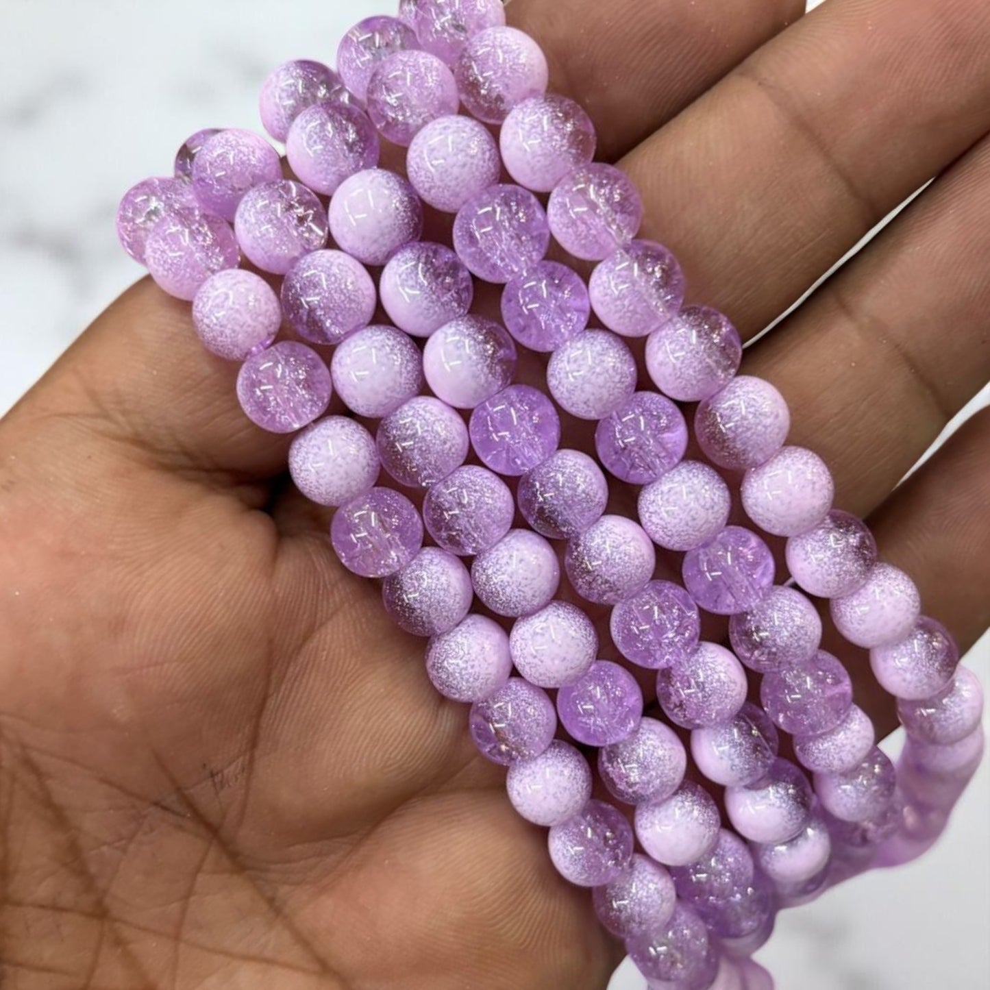 Crackle Beads 8 mm - Violet with Milk White Dual Tone