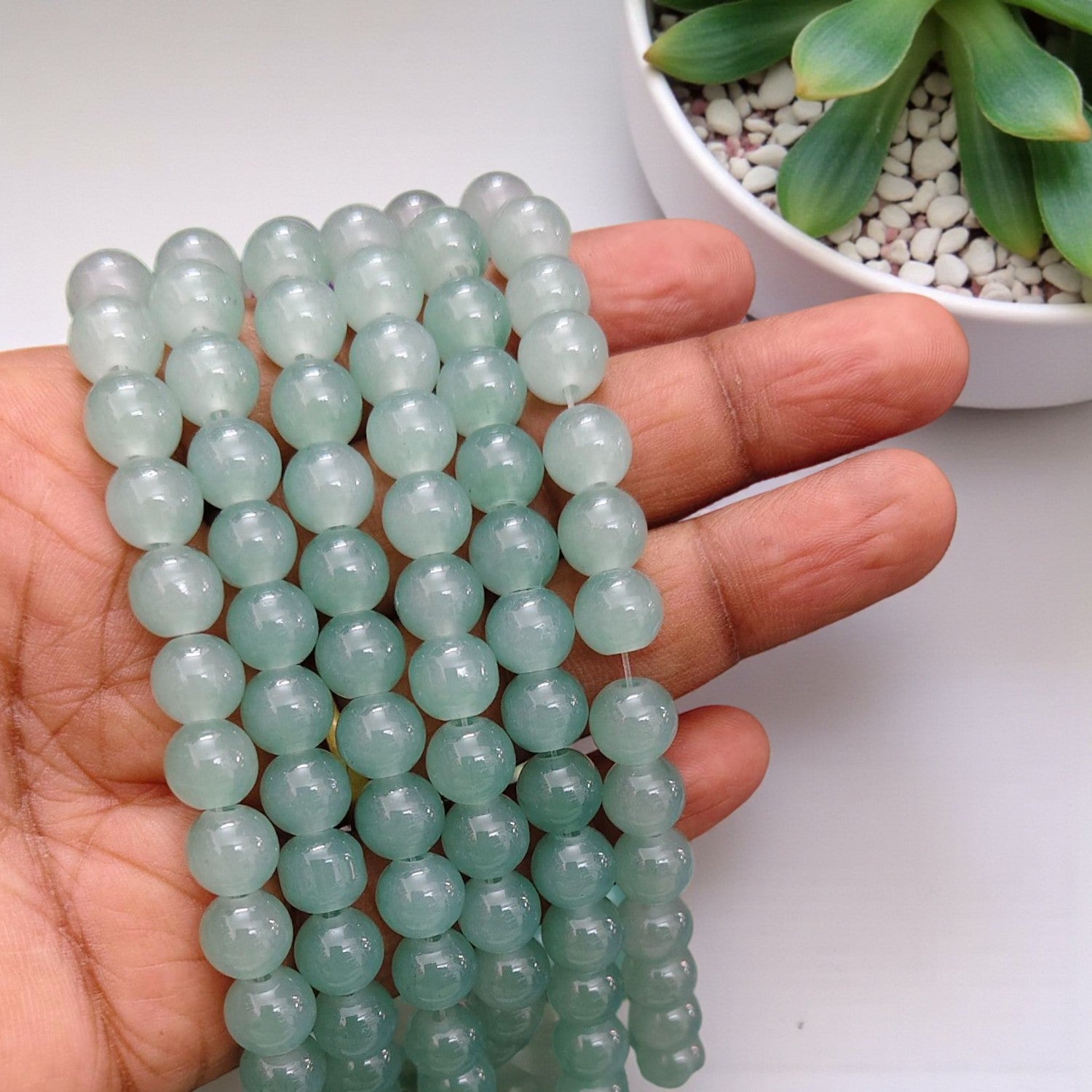8 mm sage green jelly beads for jewellery making and DIY craft projects