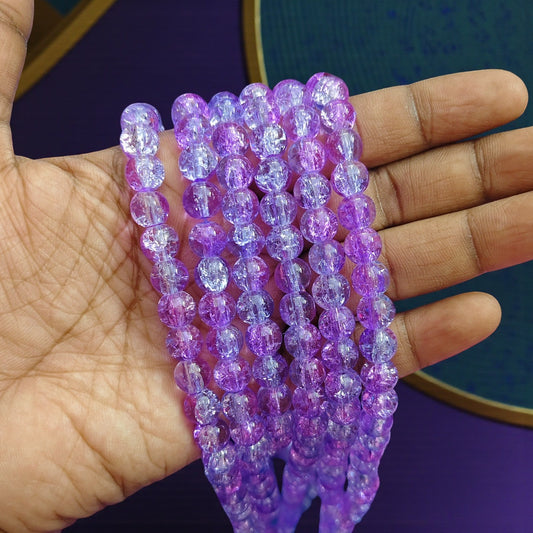 8mm purple with pink color multi crackle beads with glossy finish for jewellery making and DIY crafts