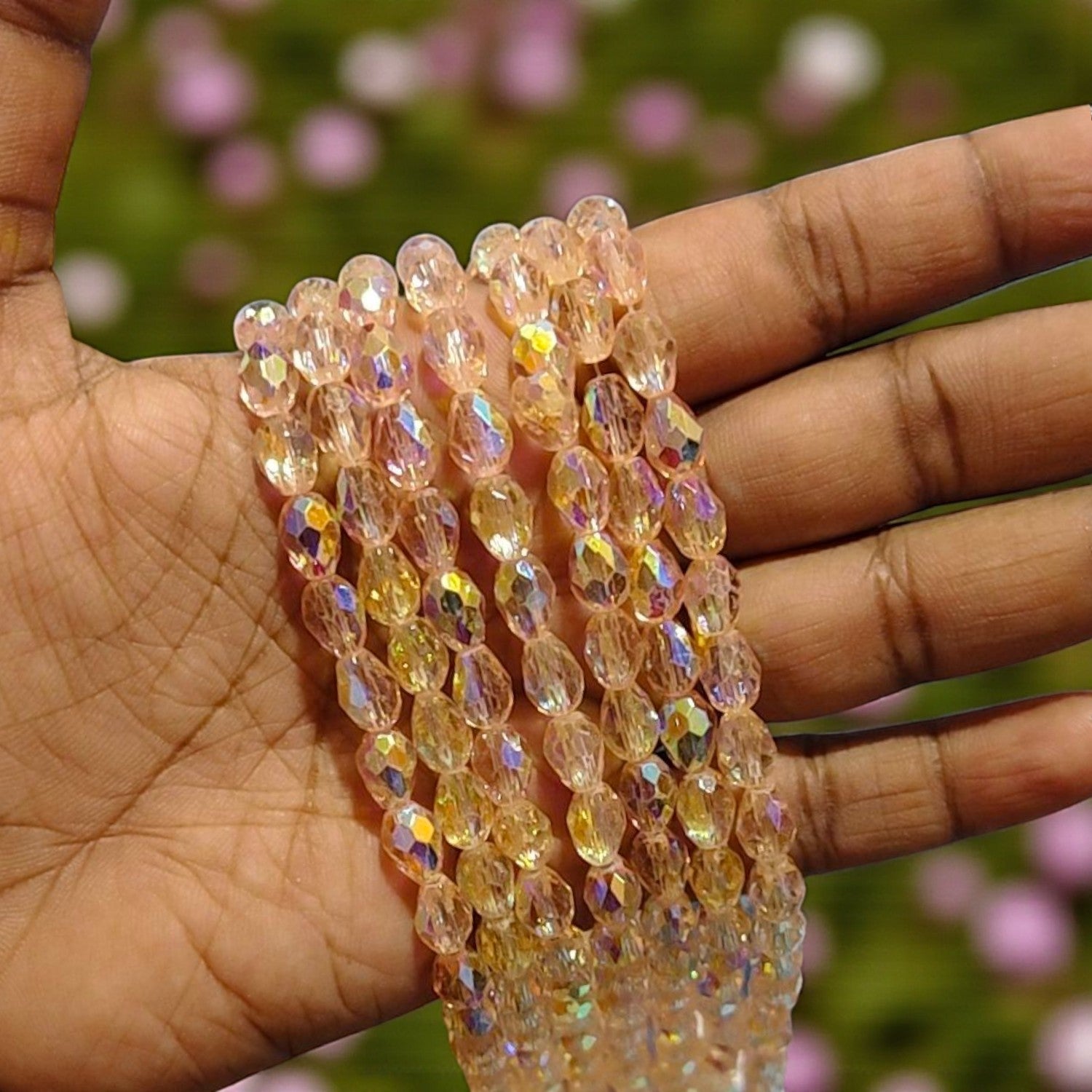 8mm Rainbow Shade Gold Color Drop Crystal Beads for Jewellery Making