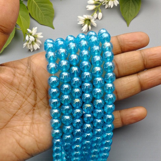 8mm unpolished sky blue glass beads for jewelry making and DIY craft projects in Chennai