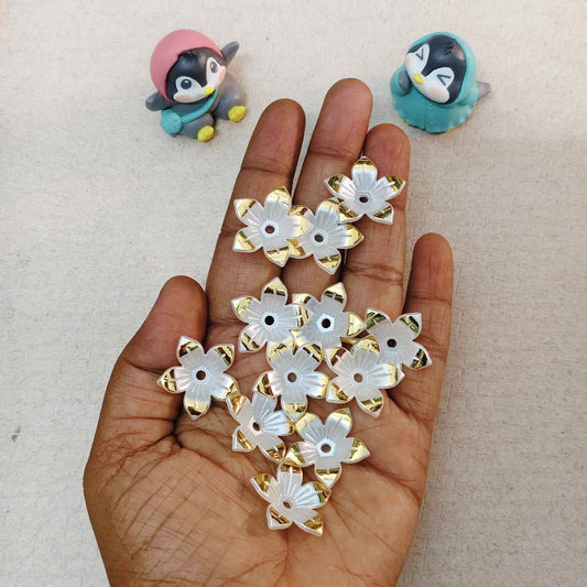 Acrylic 5 Petal Flower with Gold Border - 10 gms