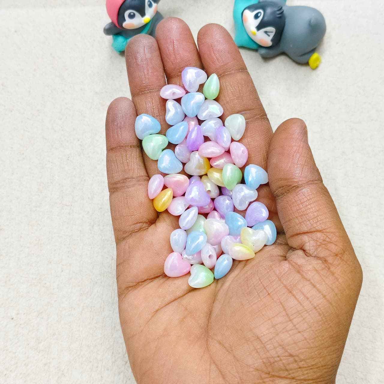 Acrylic Dual Shade Fancy Heart Beads - 10 gms
