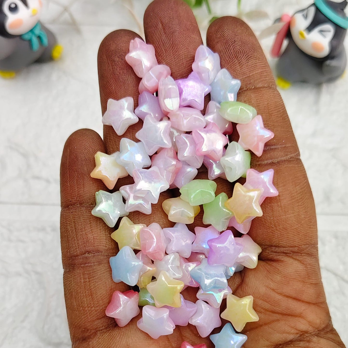 Acrylic dual shade fancy star beads for jewellery making, colorful lightweight plastic star beads for bracelets and DIY craft projects