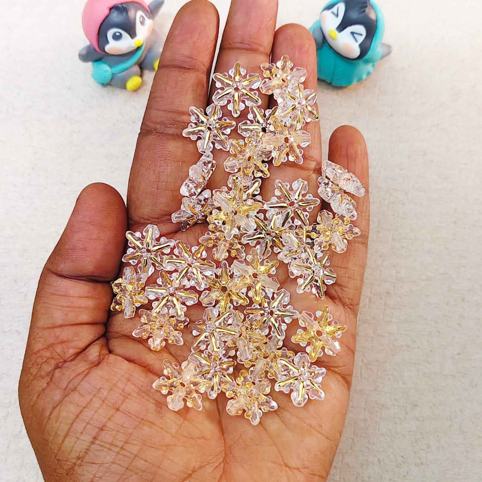 Acrylic Snowflake Flower with Golden Border – Transparent Floral Charms ...