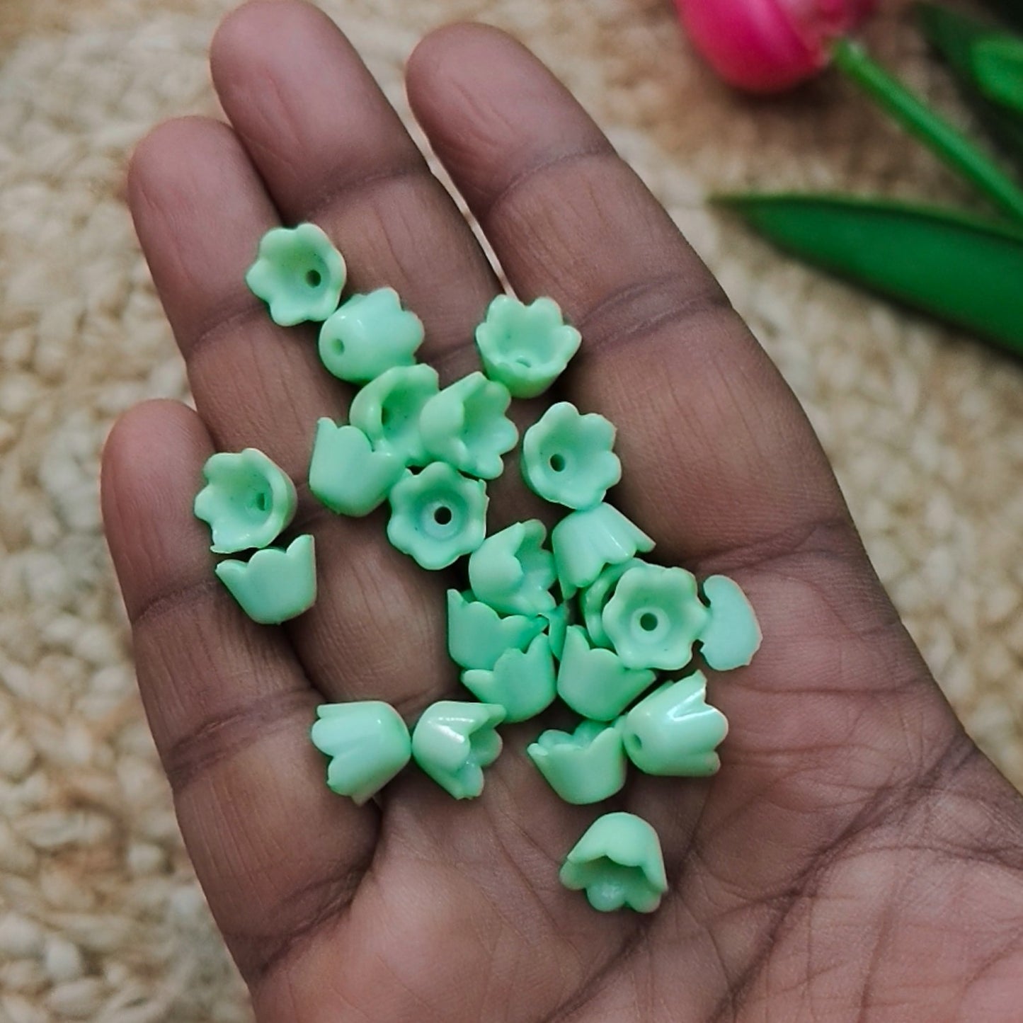 Turquoise  Green Acrylic Flower Buds Cap for Jewellery Making – Floral Bead Cap