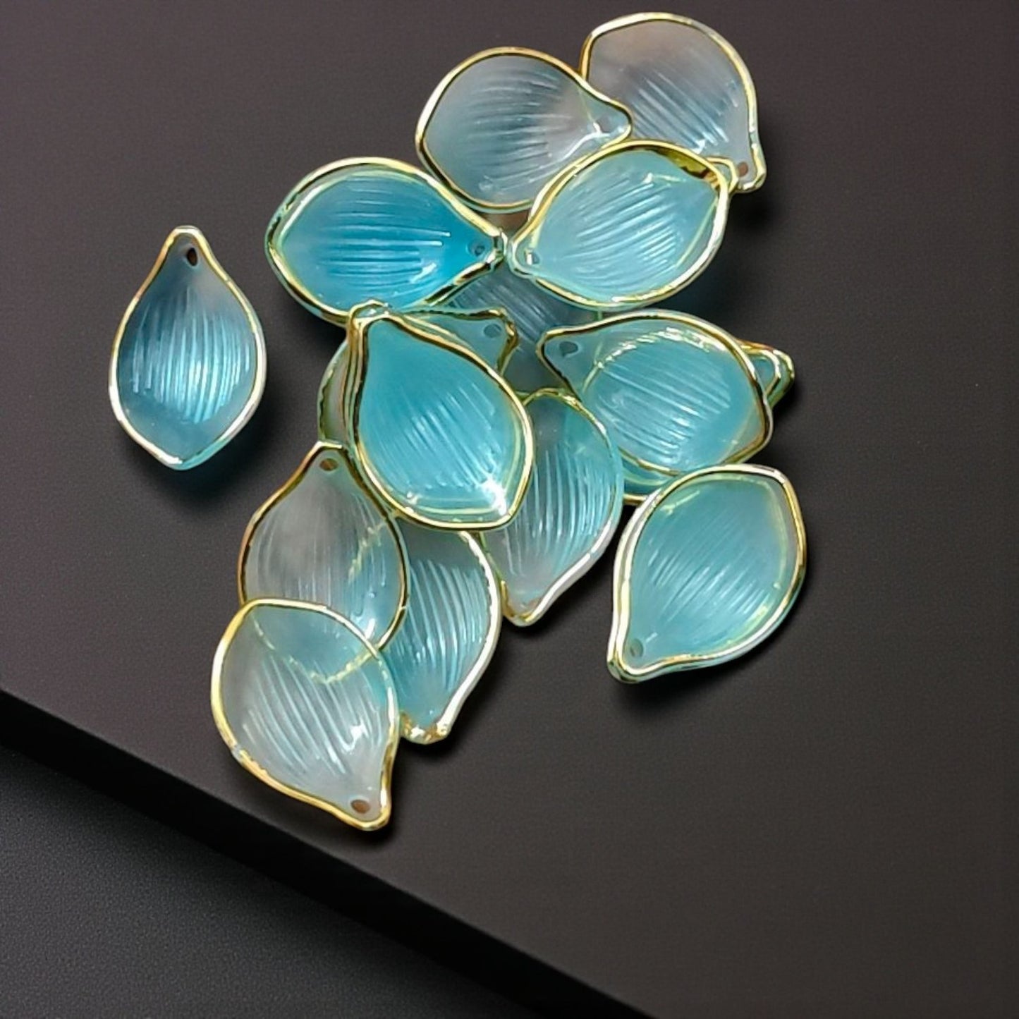 Blue acrylic leaf petal for brooch making with detailed vein design