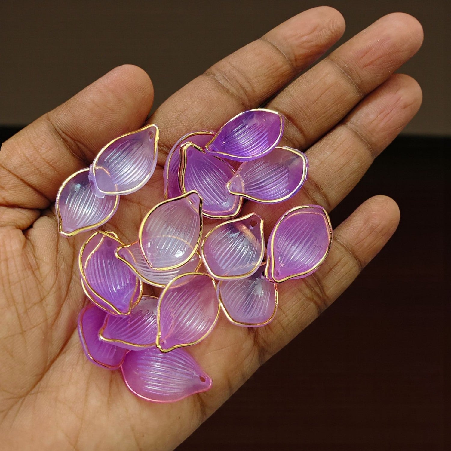 Purple acrylic leaf petal for brooch making with detailed vein design