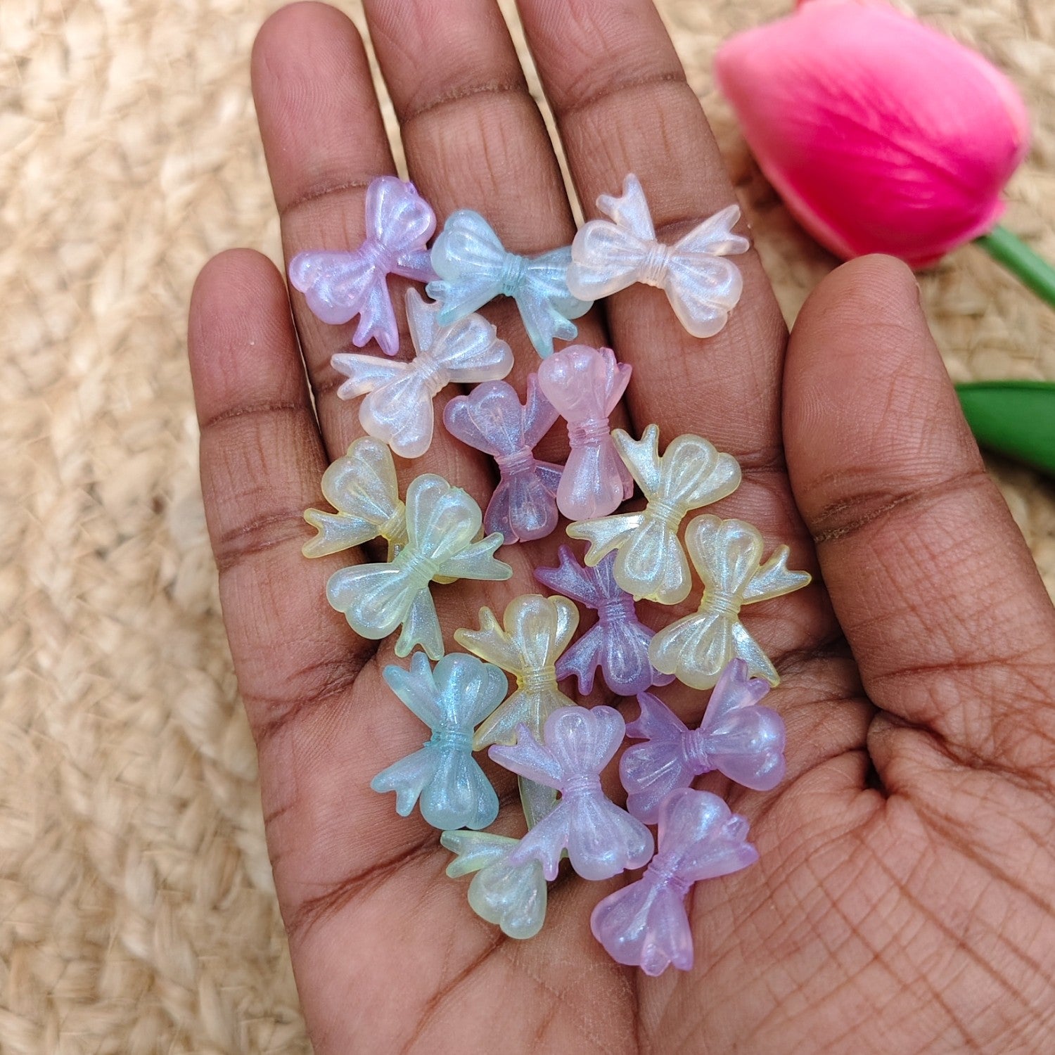 Radium glow bow beads in luminous finish for jewellery making and DIY craft projects