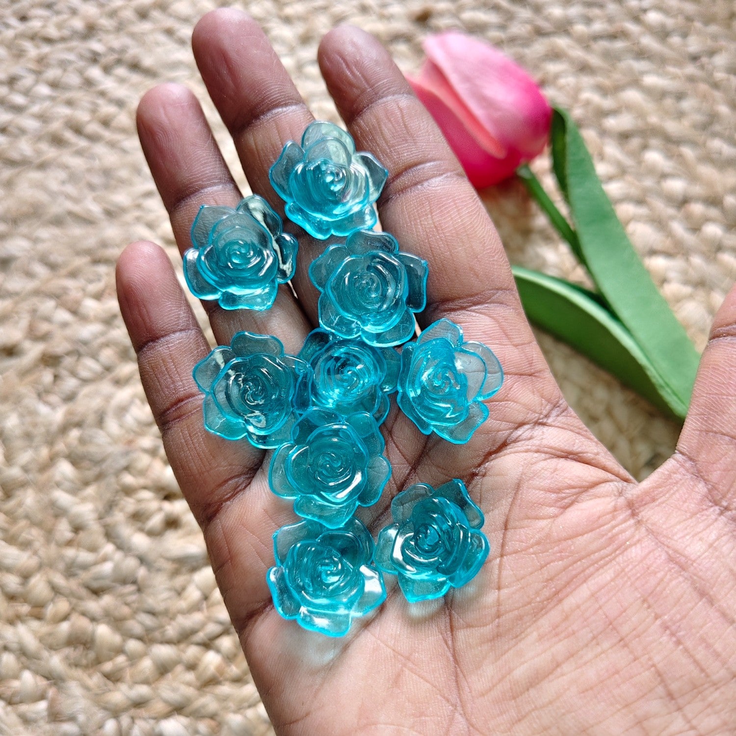 Blue Acrylic Transparent Rose Flower Bead for Jewellery Making