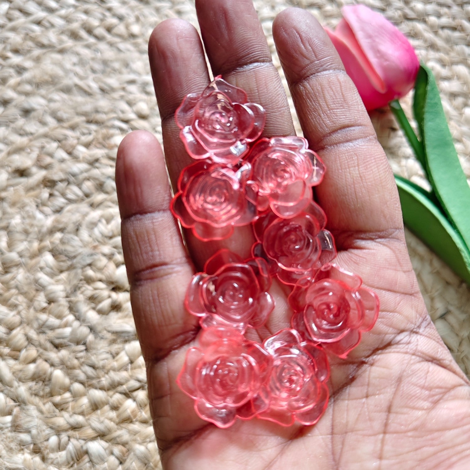 Peach Acrylic Transparent Rose Flower Bead for Jewellery Making