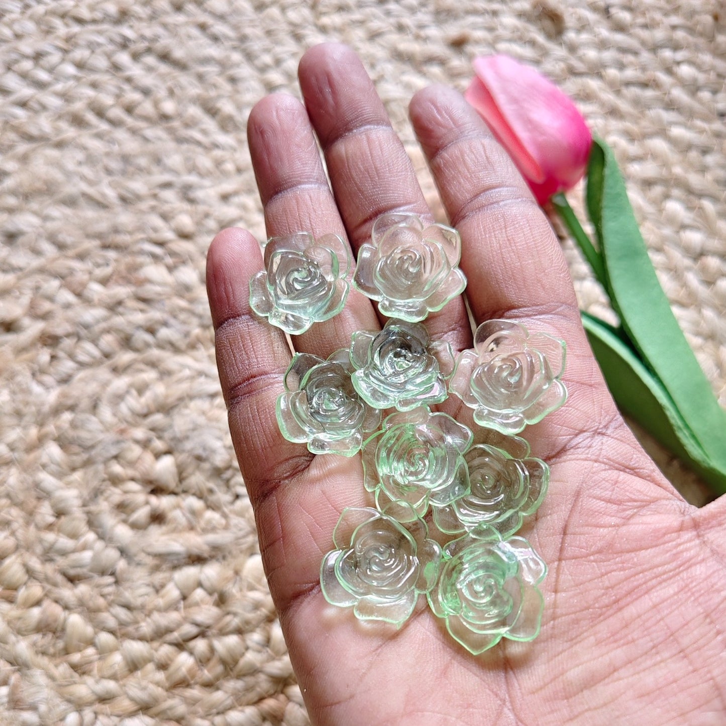 Pista Green Acrylic Transparent Rose Flower Bead for Jewellery Making