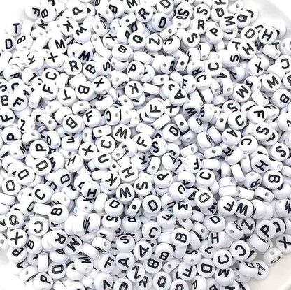 Black and White Alphabet Letters Round Beads - 6mm (Mixed)