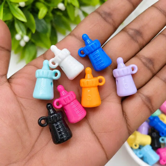 Assorted Baby Bottle Beads in blue, pink, orange, white, lavender and black