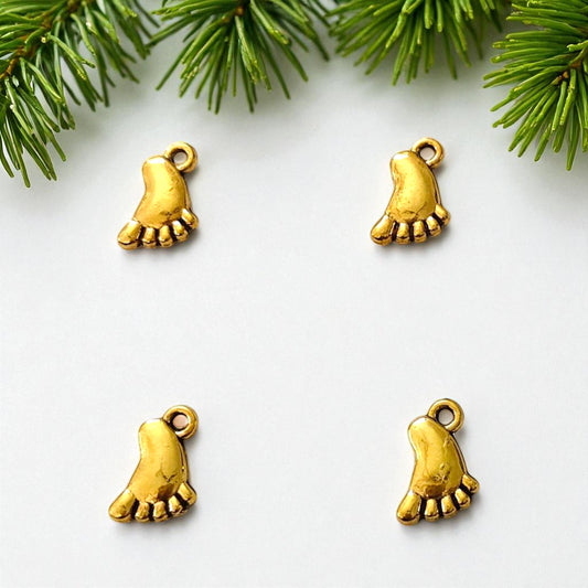 Gold baby foot charm for jewelry making and craft projects