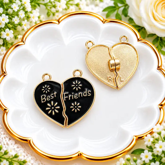 Best Friends Black Magnetic Heart Charm (Gold)